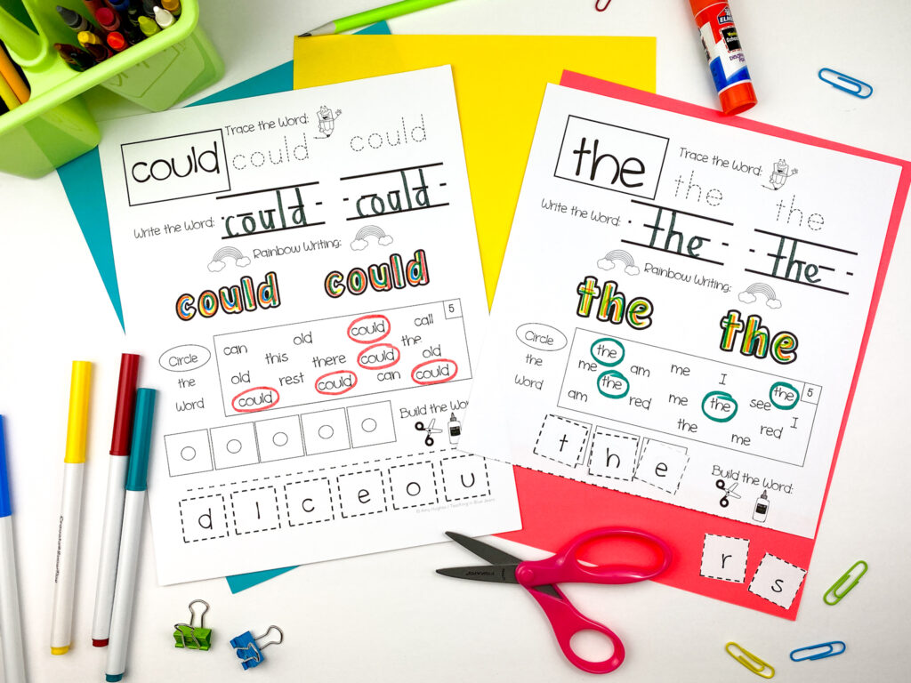 sight word practice pages helps students with reading, writing and spelling sight words