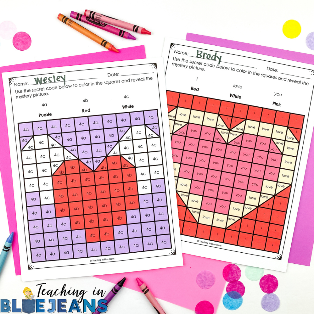 Valentine's Day hidden picture puzzles that are editable for different skills